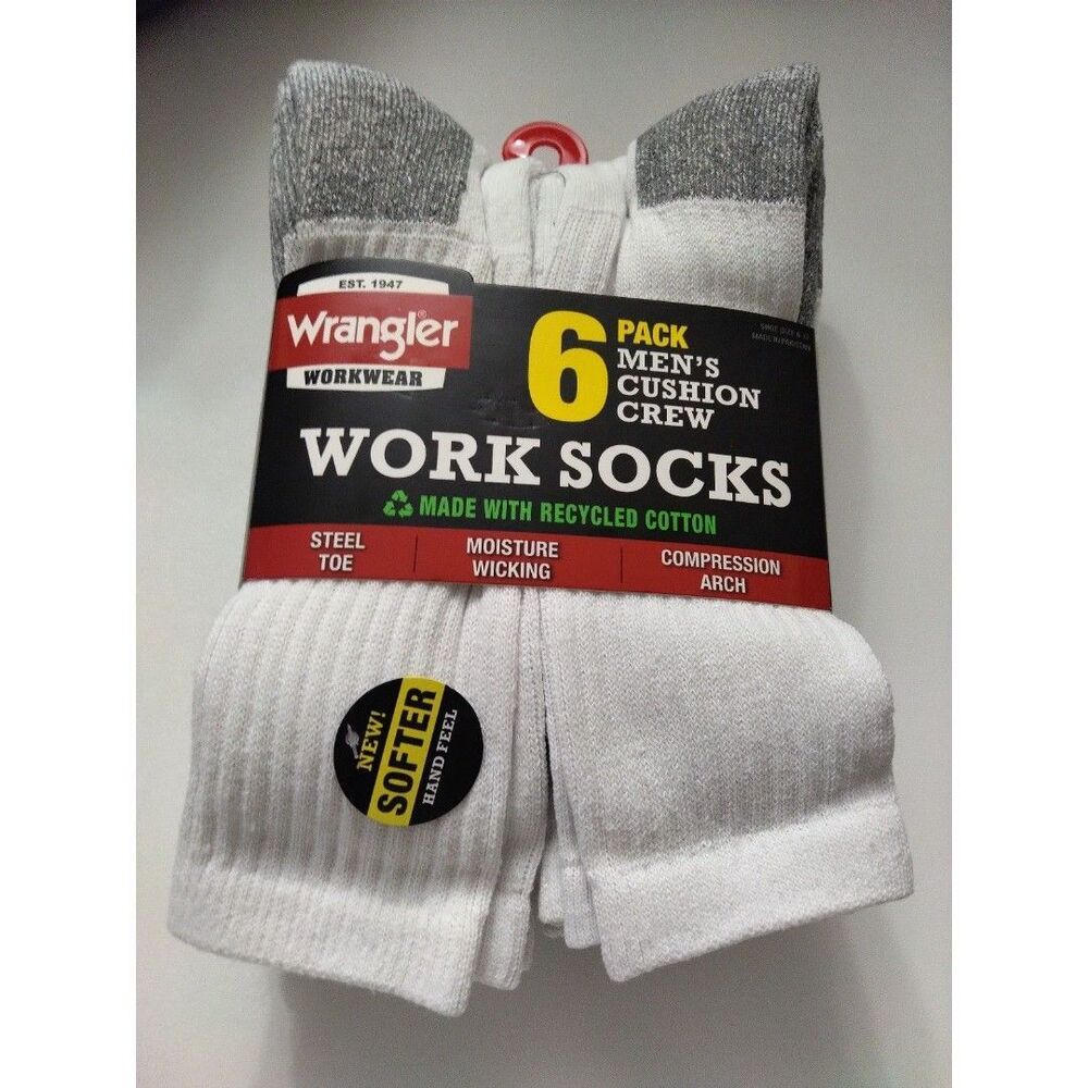 Wrangler Workwear 6 pk Ultra Dry Work Socks white size 6-12 new